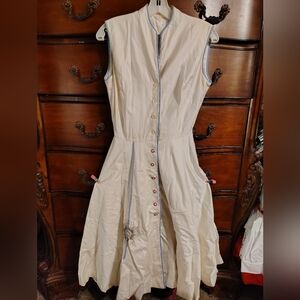 Vtg 50s Bead Burst Utility Cotton Circle Dress Sz Small